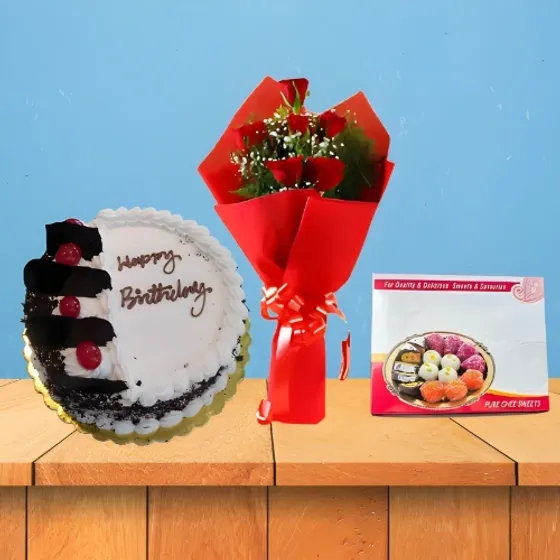 Sweet & Lovely Moments Gift Combo with Fresh Flowers, Cake & Mixed Mithai