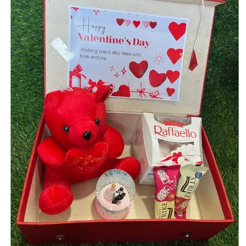 All My Heart Valentine Surprise Combo with Soft Red Teddy, Love Couple Showpiece, Premium Chocolates & Message Card