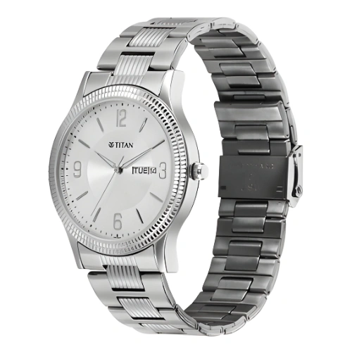 Titan Silver White Dial Men Watch – 1650SM02